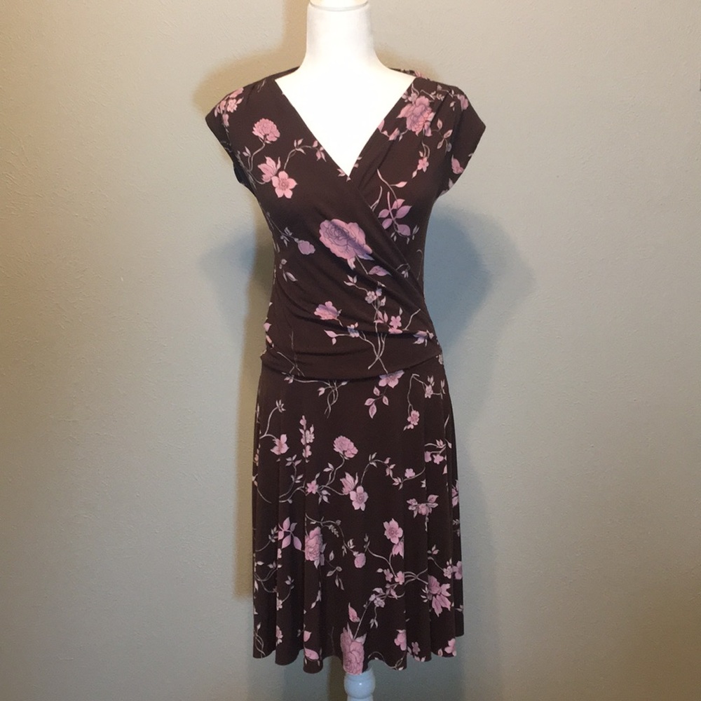 Cute brown and pink flower pattern dress